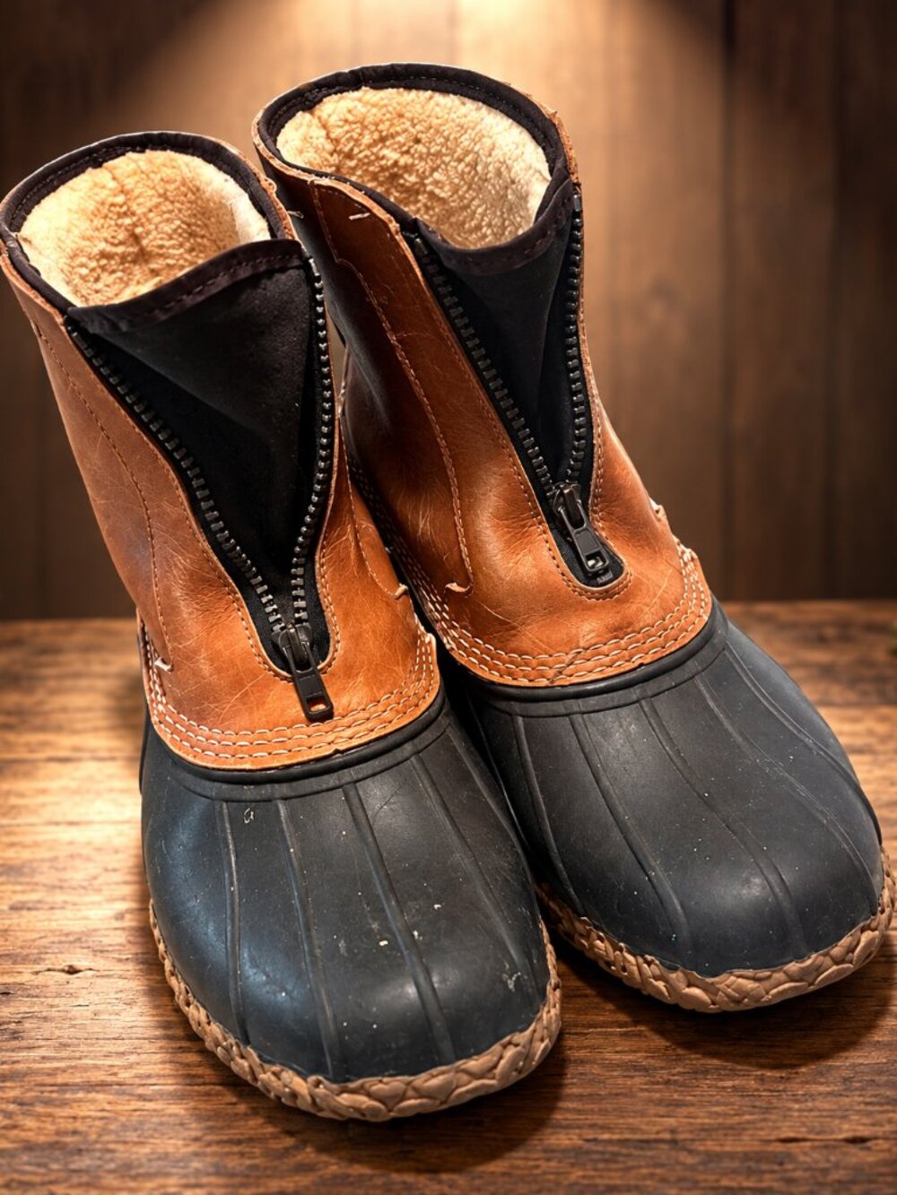 L.L. Bean Bean Boots Men’s 12 Shearling Lined Front Zip Duck Boots Made USA VIN